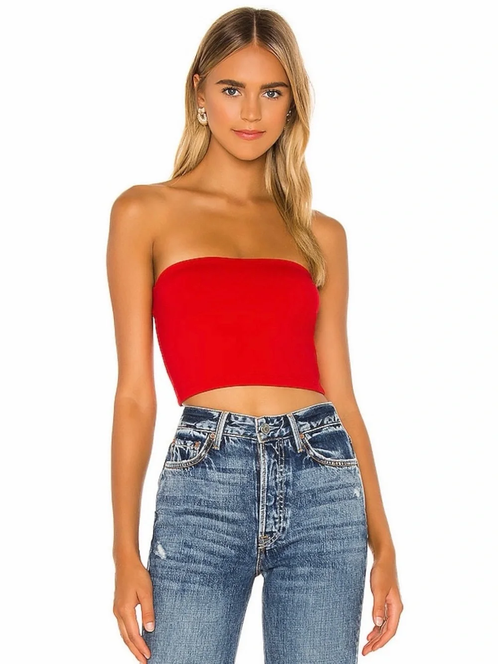 susana monaco Strapless Crop top Perfect Red Summer Festival Vacation Tube Top - Picture 2 of 9